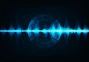 Blue music sound waves. Audio technology, musical pulse. vector