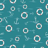 Seamless vector pattern with anchors and lifebuoys.  Illustration background.