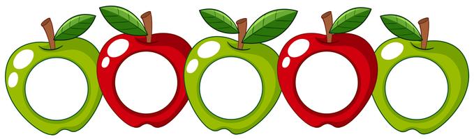 Manzanas rojas y verdes con placa blanca en vector