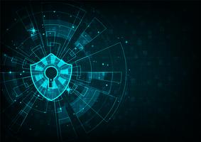 Cyber security concept. Shield With Keyhole icon on digital data background.