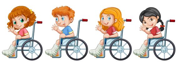 Set of children on wheelchair vector