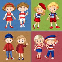 Happy children on four different background vector