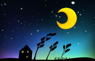 Night scene with house and trees vector