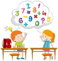Two kids calculating in classroom vector