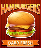 Poster with cheeseburgers on red background vector