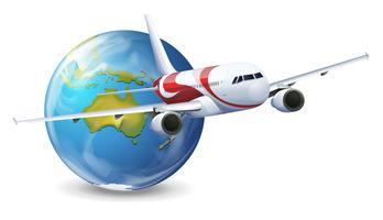 Earth globe and airplane vector