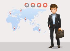 Infografía con mapa del mundo y empresario