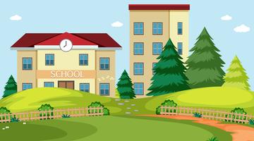 School building nature scene vector