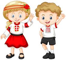 Ukraine kids in traditional outfit vector