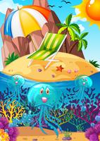 Ocean scene with jellyfish underwater vector