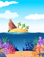 Scene with island and coral underwater vector