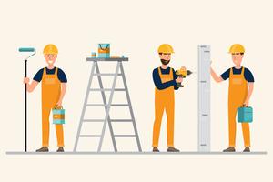 architect, foreman, engineering construction worker in different characte vector