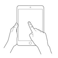 Hand touching blank screen of tablet computer. vector