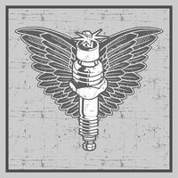 vintage grunge style spark plug with wing-vector