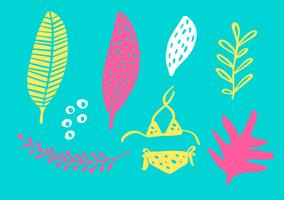 Tropical collection for summer beach party exotic leaves, pineapple, palms and fruits. Vector design isolated elements on the white background