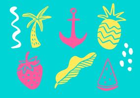 Tropical collection for summer beach party exotic leaves, pineapple, palms and fruits. Vector design isolated elements on the white background
