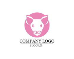 Plantilla de vector de logotipo de cabeza de cerdo. Icono de estilo de espacio negativo de Pork BBQ Grill Restaurante logotipo negativo