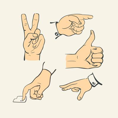 Hand finger collection - retro style illustration vector