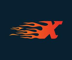 Logo de la llama letra X. Plantilla de concepto de diseño de logotipo de velocidad vector