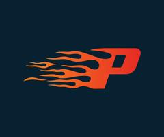 Logotipo de la letra P de la llama. Plantilla de concepto de diseño de logotipo de velocidad vector