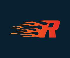 Letter R flame Logo. speed logo design concept template