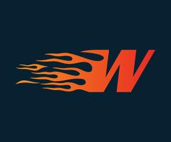 Logotipo de la letra W de la llama. Plantilla de concepto de diseño de logotipo de velocidad vector