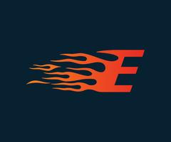 Letter E flame Logo. speed logo design concept template vector