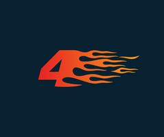 Número 4 fuego llama Logo. Plantilla de concepto de diseño de carrera de velocidad vector