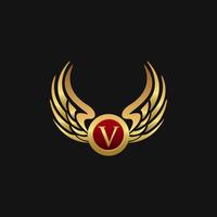 Plantilla de concepto de diseño de logotipo de lujo letra V emblema alas