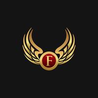 Plantilla de concepto de diseño de logotipo de lujo letra F emblema alas vector