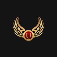 Plantilla de concepto de diseño de logotipo de lujo letra U emblema alas vector