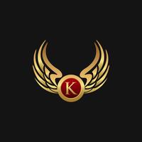 Luxury Letter K Emblem Wings logo design concept template vector