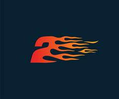 Number 2 fire flame Logo. speed race design concept template vector