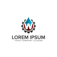 drop water with gear Logo. oil gas logo with letter W design concept template vector