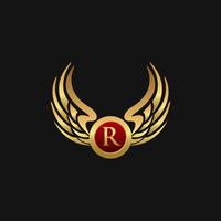 Plantilla de concepto de diseño de logotipo de lujo letra R emblema alas vector