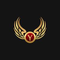 Plantilla de concepto de diseño de logotipo de Luxury Letter Y Emblem Wings