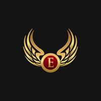 Luxury Letter E Emblem Wings logo design concept template vector