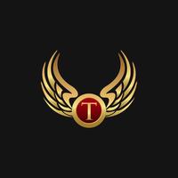 Luxury Letter T Emblem Wings logo design concept template vector