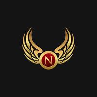 Plantilla de concepto de diseño de logotipo de Luxury Letter N Emblem Wings vector