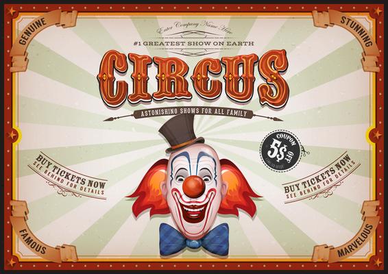 Vintage Circus Poster With Clown Head