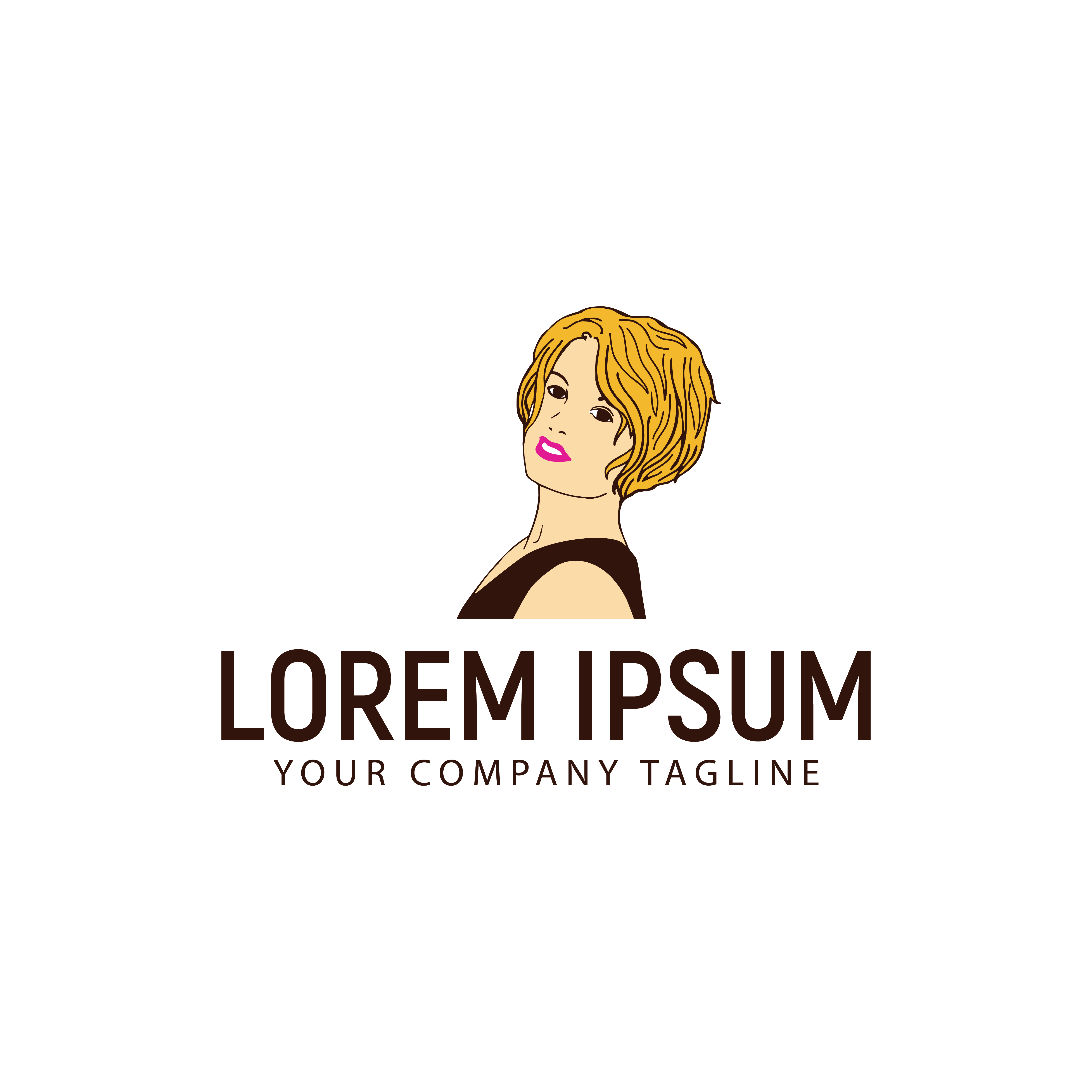 Beautiful Woman With Stylist Hair Logo Design Concept Template