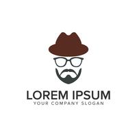 Hombre con barba y sombrero plantilla de concepto de diseño de logotipo. totalmente edita vector