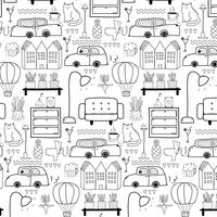 Line Hand Drawn Doodle Living Pattern Background. Vector Illustration.