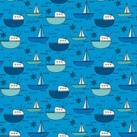 Hand Drawn Fishing Boat Pattern Background. Vector Illustration.