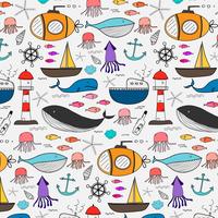 Hand Drawn Pattern With Sea Background. Vector Illustration.