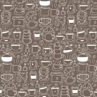 Pattern With Line Hand Drawn Doodle Coffee Background. Doodle Funny. Handmade Vector Illustration.