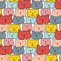 Cute Bears Vector Pattern Background. Fun Doodle. Handmade Vector Illustration.