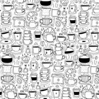 Pattern With Line Hand Drawn Doodle Coffee Background. Doodle Funny. Handmade Vector Illustration.