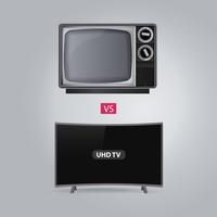 Old VS curved smart LED UHD TV series on gray background vector