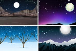 Set of nature landscape at night vector